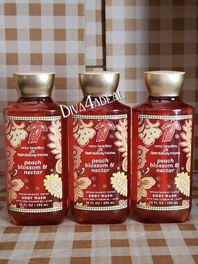 3X Bath & Body Works X Vera Bradley PEACH BLOSSOM & NECTAR Body Wash Bundle
